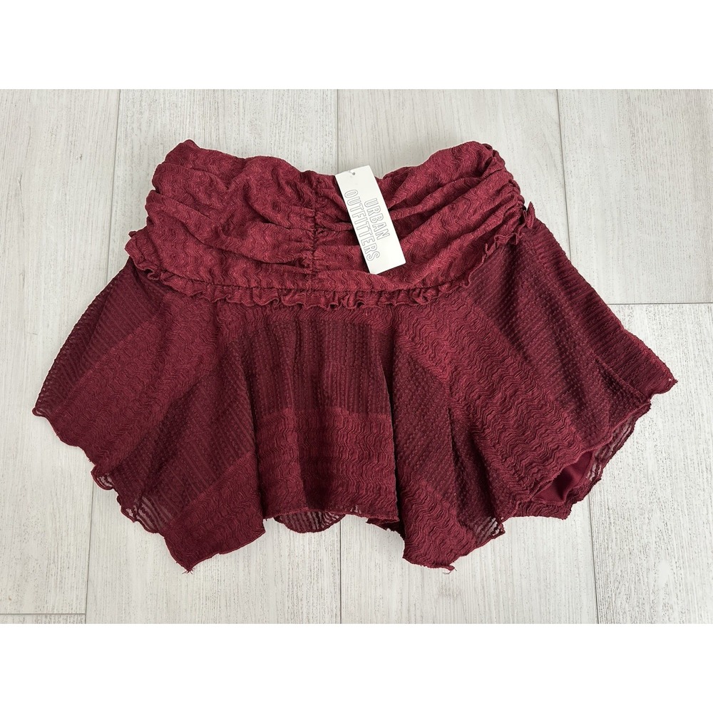 NWT Urban Outfitters Assymetrical Mini Skirt Sz XS Burgundy Ruffles